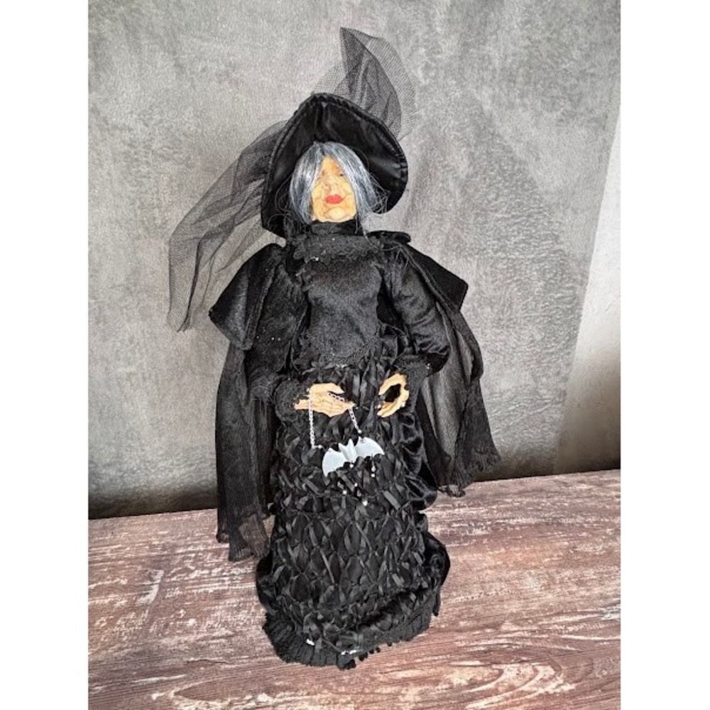 24" Karen Didion Halloween Witch Sequin‎ And Gossamer Black Dress Standing Doll